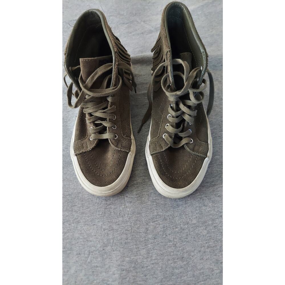 Vans Women Suede Leather Skate Fringed Moccasin Green Women Sz 8 Men 6.5